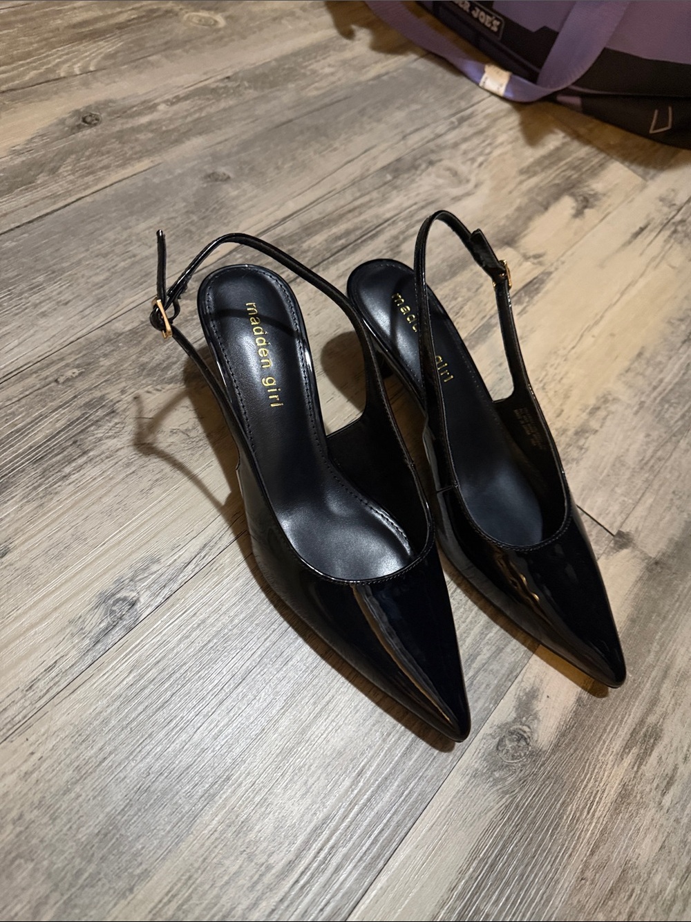 Madden Girl Black Patent Pointed-Toe Slingback Heels